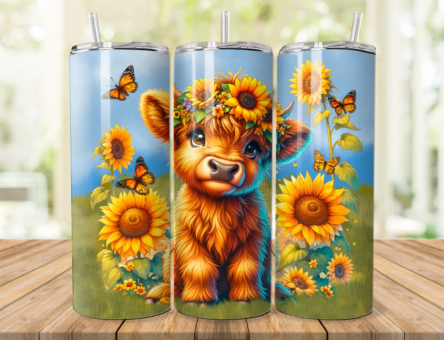 Sunflower Highland Cow 20oz Tumbler