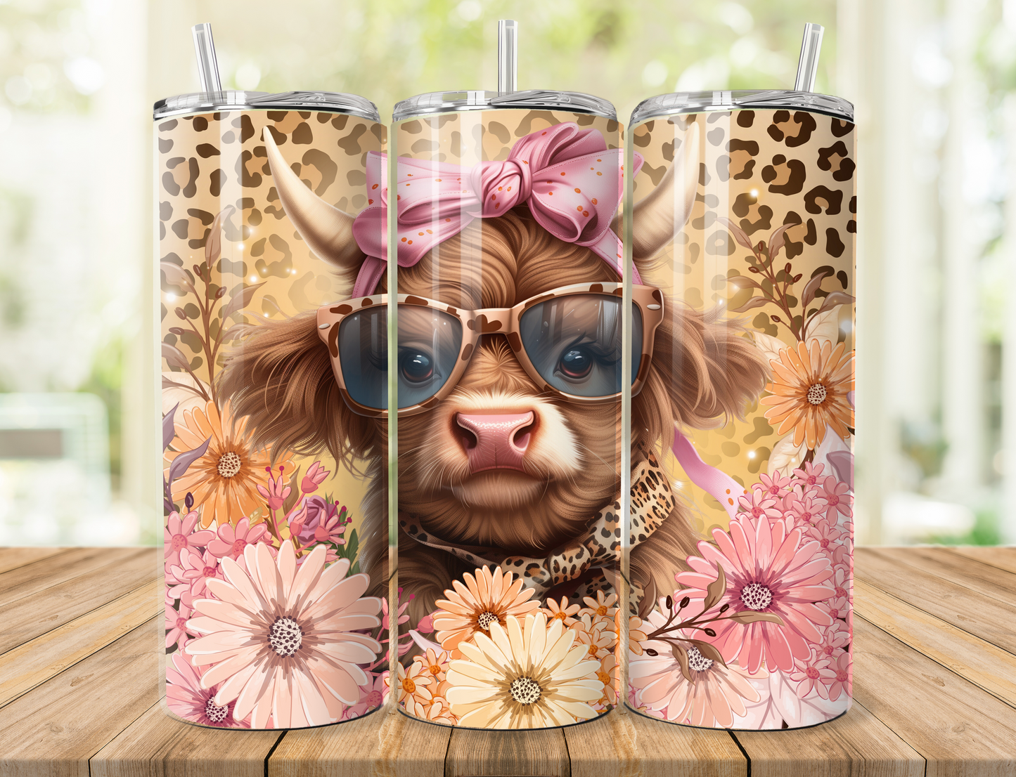 Highland Cow Leopard Print 20oz Tumbler